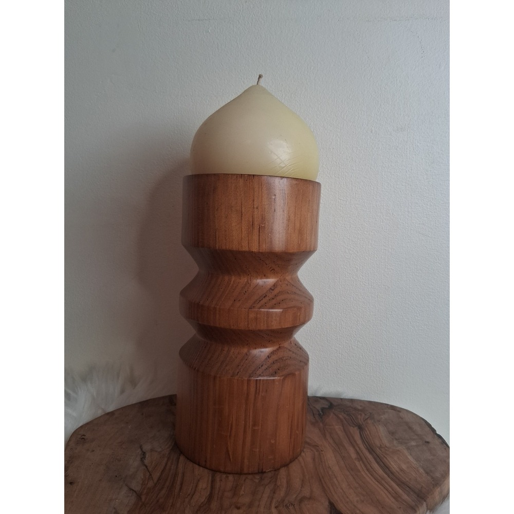 Mid Century Modern Solid Wood Pillar Candle Holder Geometric Totem Pedestal MCM